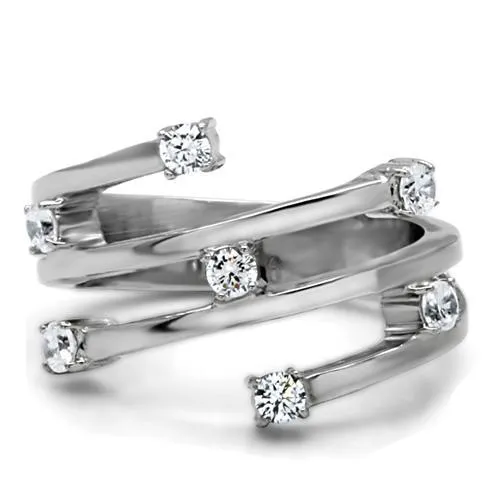 MT 371 Stainless Steel Clear Crystals April Birthstone Modern Style Newest