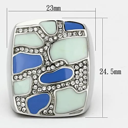 MT238 - High polished (no plating) Stainless Steel Ring with Top Grade Crystal in Clear