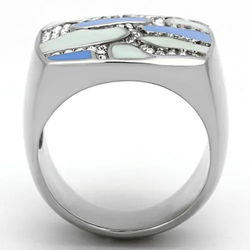MT238 - High polished (no plating) Stainless Steel Ring with Top Grade Crystal in Clear