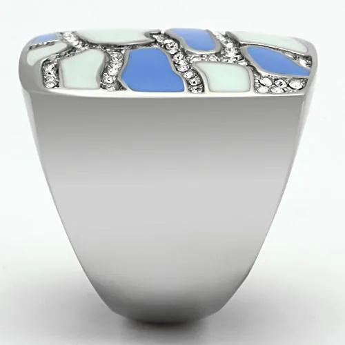 MT238 - High polished (no plating) Stainless Steel Ring with Top Grade Crystal in Clear