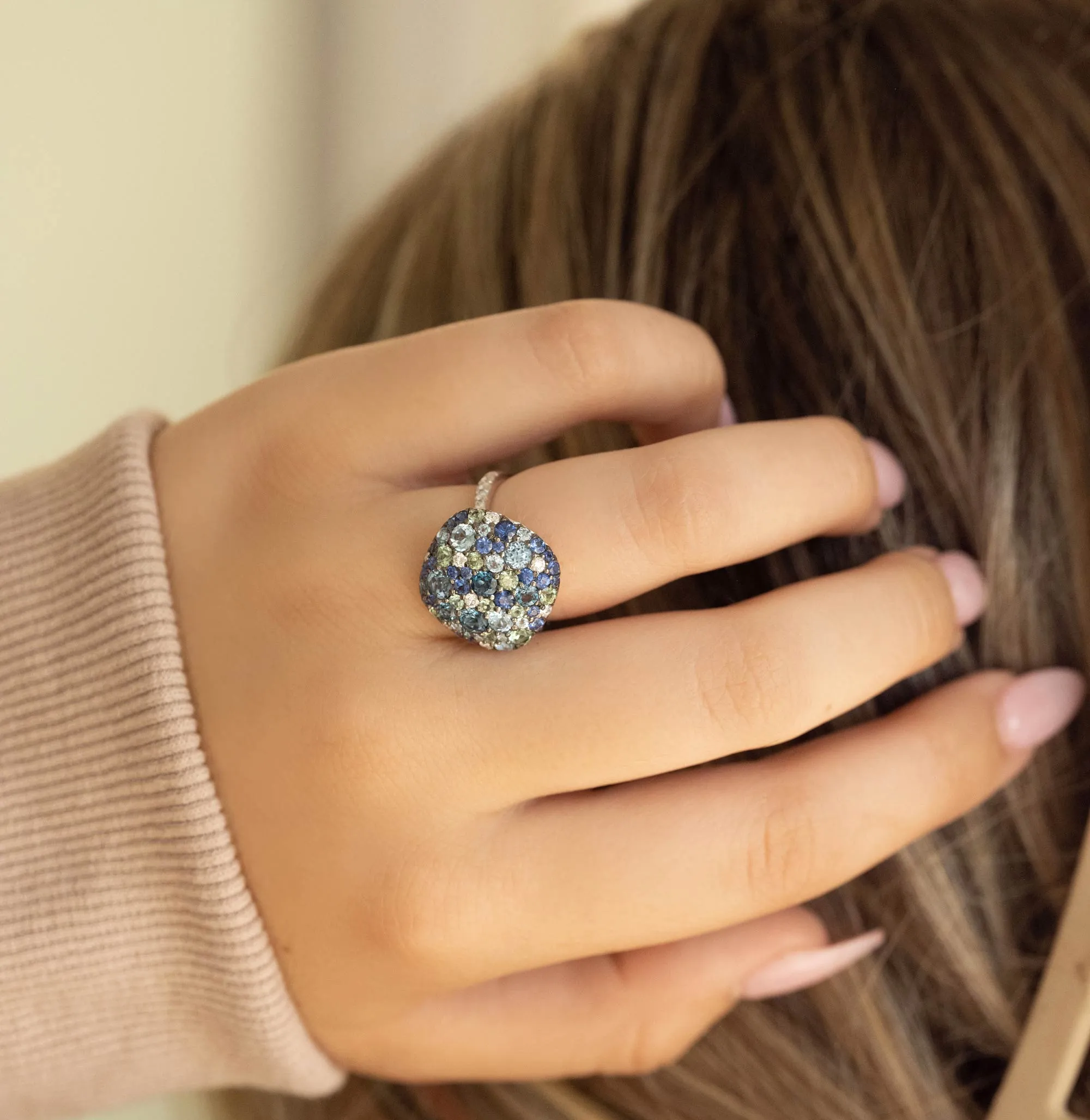 Multi-Colored Blue Gemstone Ring