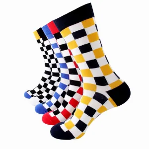 Multicolor Mens Colorful Crew Socks - Premium Cotton Fun socks with Soft Elastic - 5 Pack Bundle