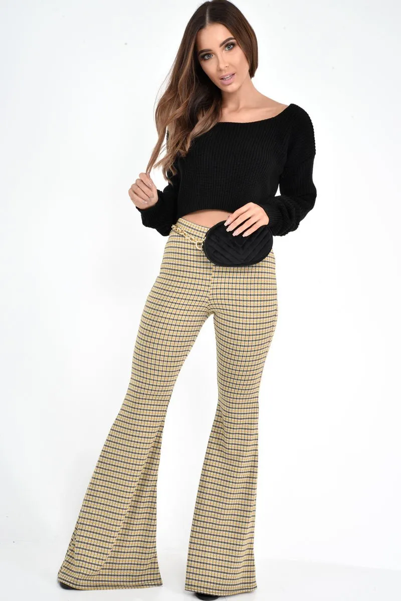 Mustard Check High Waisted Flared Trousers - Kamryn