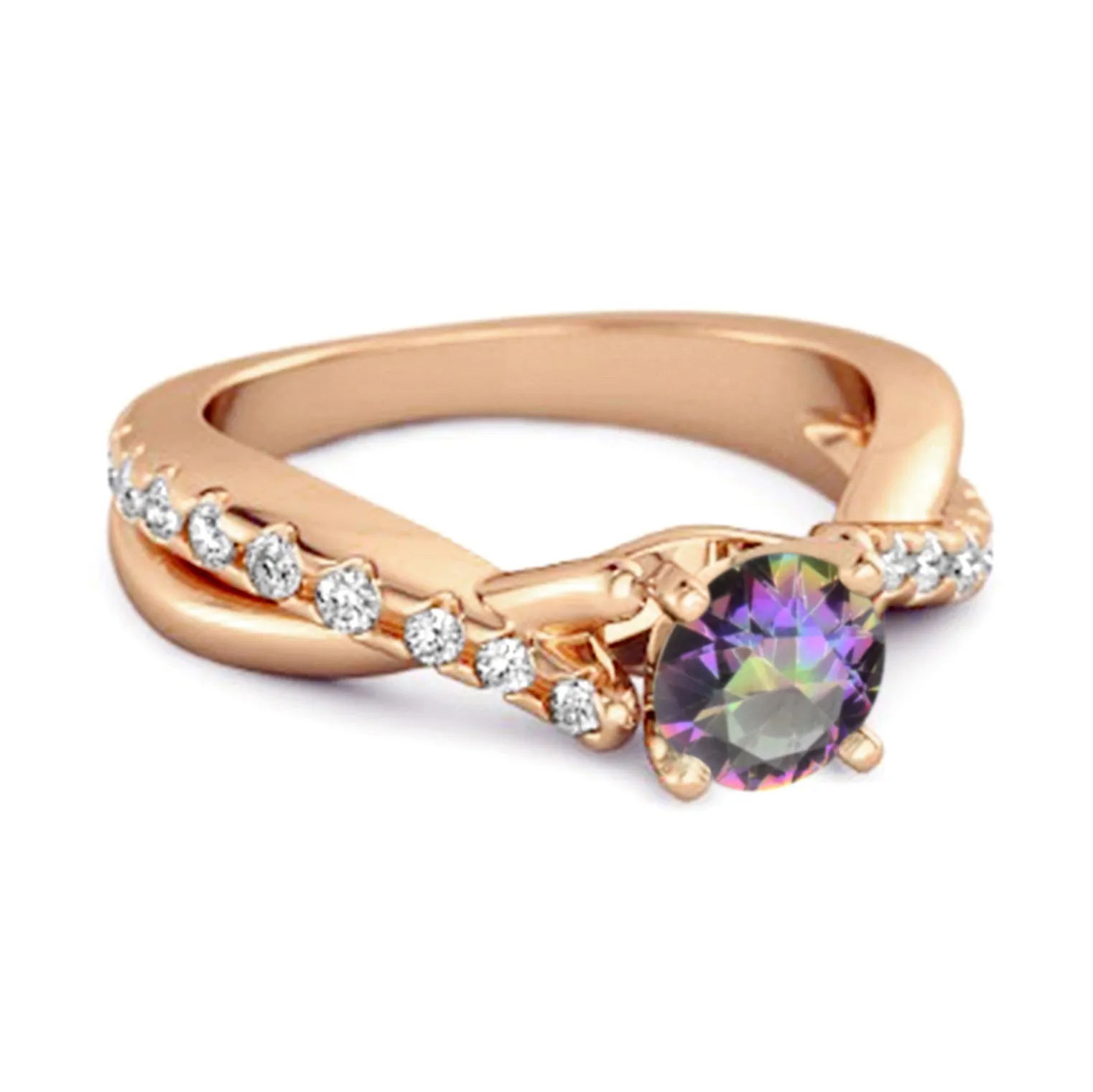 Mystic Topaz Accents 925 Sterling Silver Twisting Vine Shank Ring