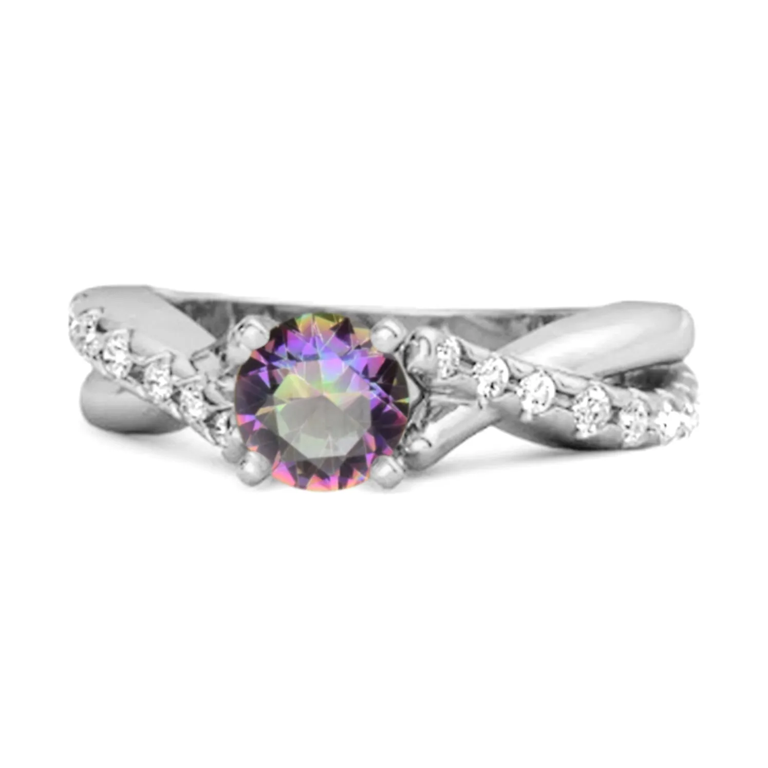 Mystic Topaz Accents 925 Sterling Silver Twisting Vine Shank Ring