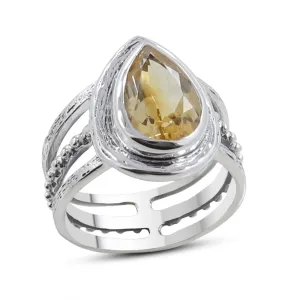 Natural Citrine Birthstone Silver Rings