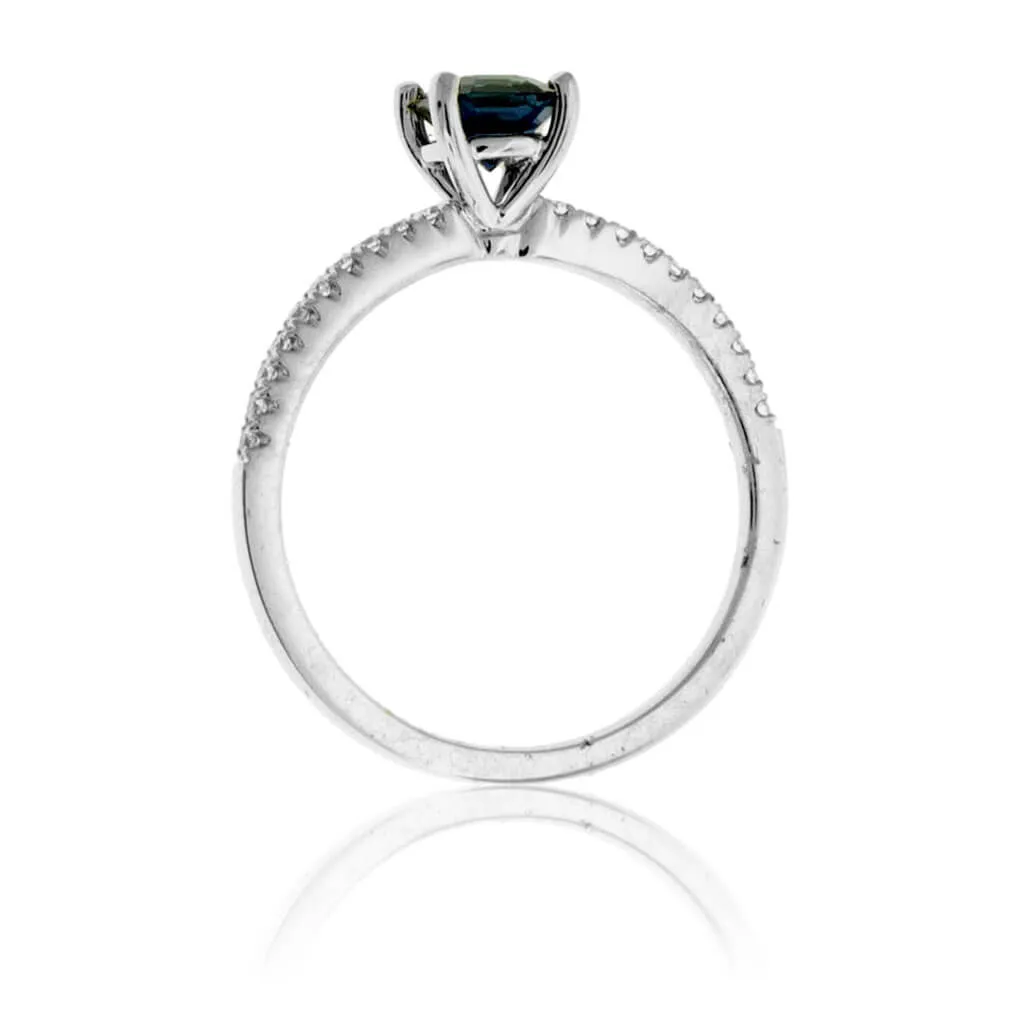 Natural No Heat Sapphire and Diamond Accented Ring
