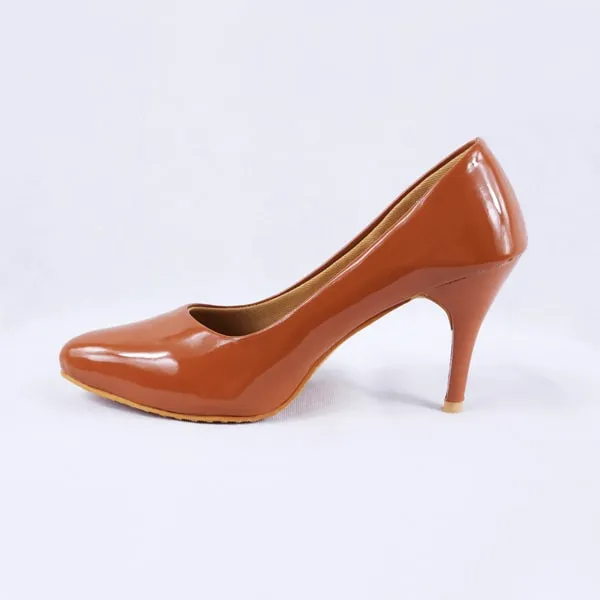 Nella Patent Tan Stiletto Heels Court Shoes