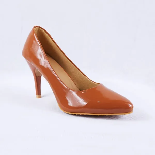 Nella Patent Tan Stiletto Heels Court Shoes