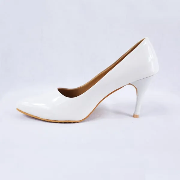 Nella Patent White Stiletto Heels Court Shoes