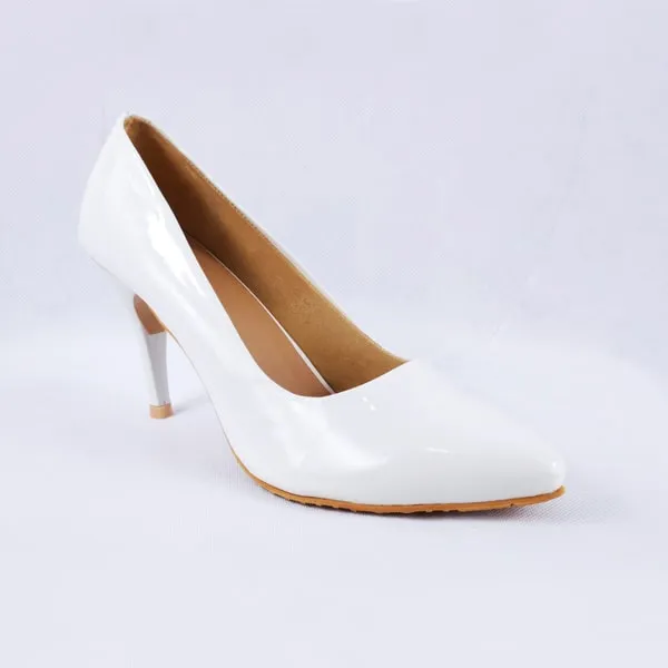 Nella Patent White Stiletto Heels Court Shoes