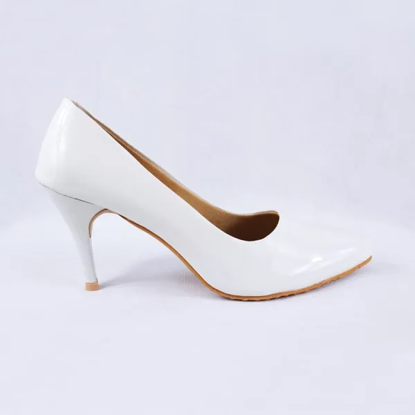 Nella Patent White Stiletto Heels Court Shoes