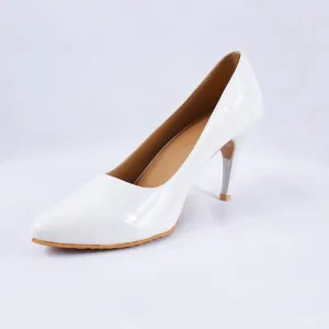Nella Patent White Stiletto Heels Court Shoes