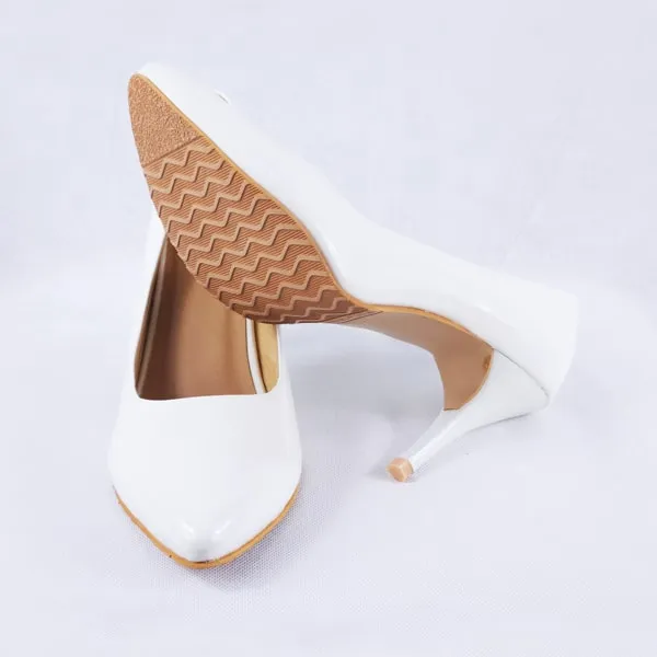 Nella Patent White Stiletto Heels Court Shoes