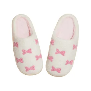 NEW! LUXE WHITE   PINK BOW SLIPPERS