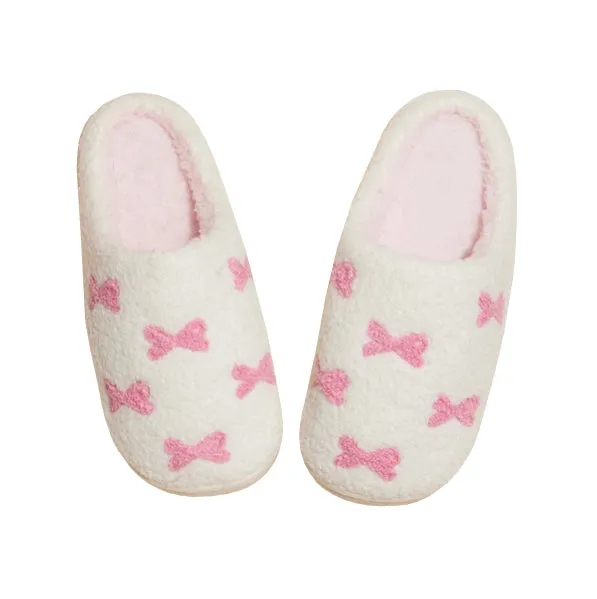 NEW! LUXE WHITE   PINK BOW SLIPPERS