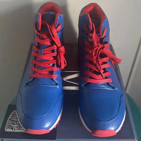 New Mazino Men’s Hessonite Croc Embossed Patent Trim Royal Blue Hightop Sneakers