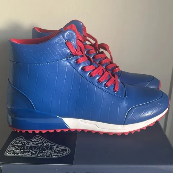 New Mazino Men’s Hessonite Croc Embossed Patent Trim Royal Blue Hightop Sneakers