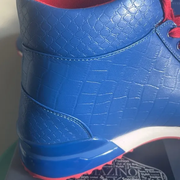 New Mazino Men’s Hessonite Croc Embossed Patent Trim Royal Blue Hightop Sneakers