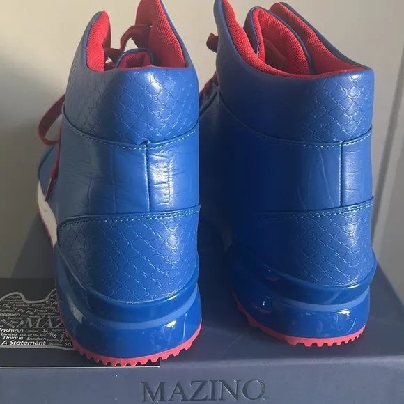 New Mazino Men’s Hessonite Croc Embossed Patent Trim Royal Blue Hightop Sneakers