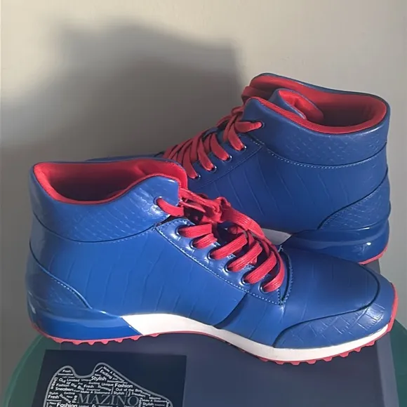 New Mazino Men’s Hessonite Croc Embossed Patent Trim Royal Blue Hightop Sneakers