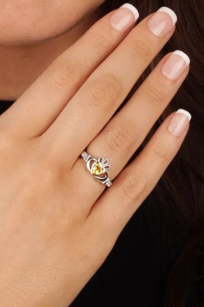 NOVEMBER Birthstone Silver Claddagh Ring LS-SL90-11 Inscribed with "Love Loyalty Friendship"