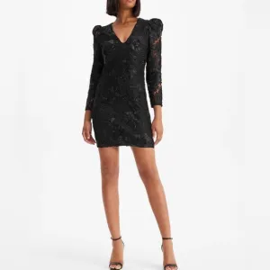 NWT! EXPRESS Lace V-Neck Puff Sleeve Mini Sheath Dress - Size M