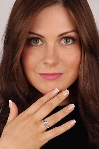 OCTOBER Birthstone Silver Claddagh Ring LS-SL90-10 Inscribed with "Love Loyalty Friendship"