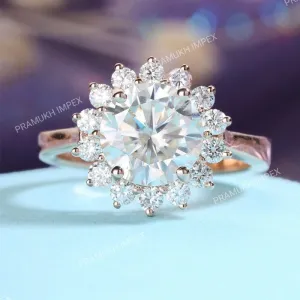OLD MINE CUSHION CUT HALF ETERNITY HIDDEN HALO MOISSANITE ENGAGEMENT RING 14K WHITE GOLD VINTAGE PROMISE RING FOR DIAMOND WEDDING GIFT