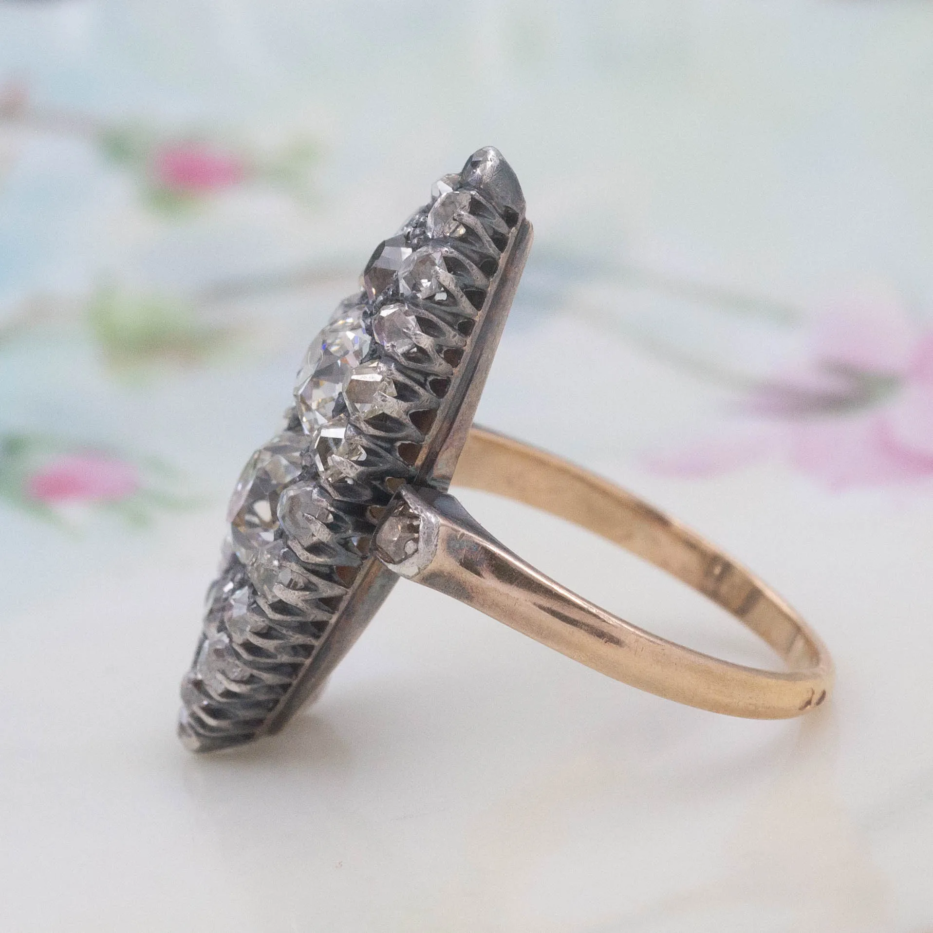 Old Mine Diamond Navette Ring c1900