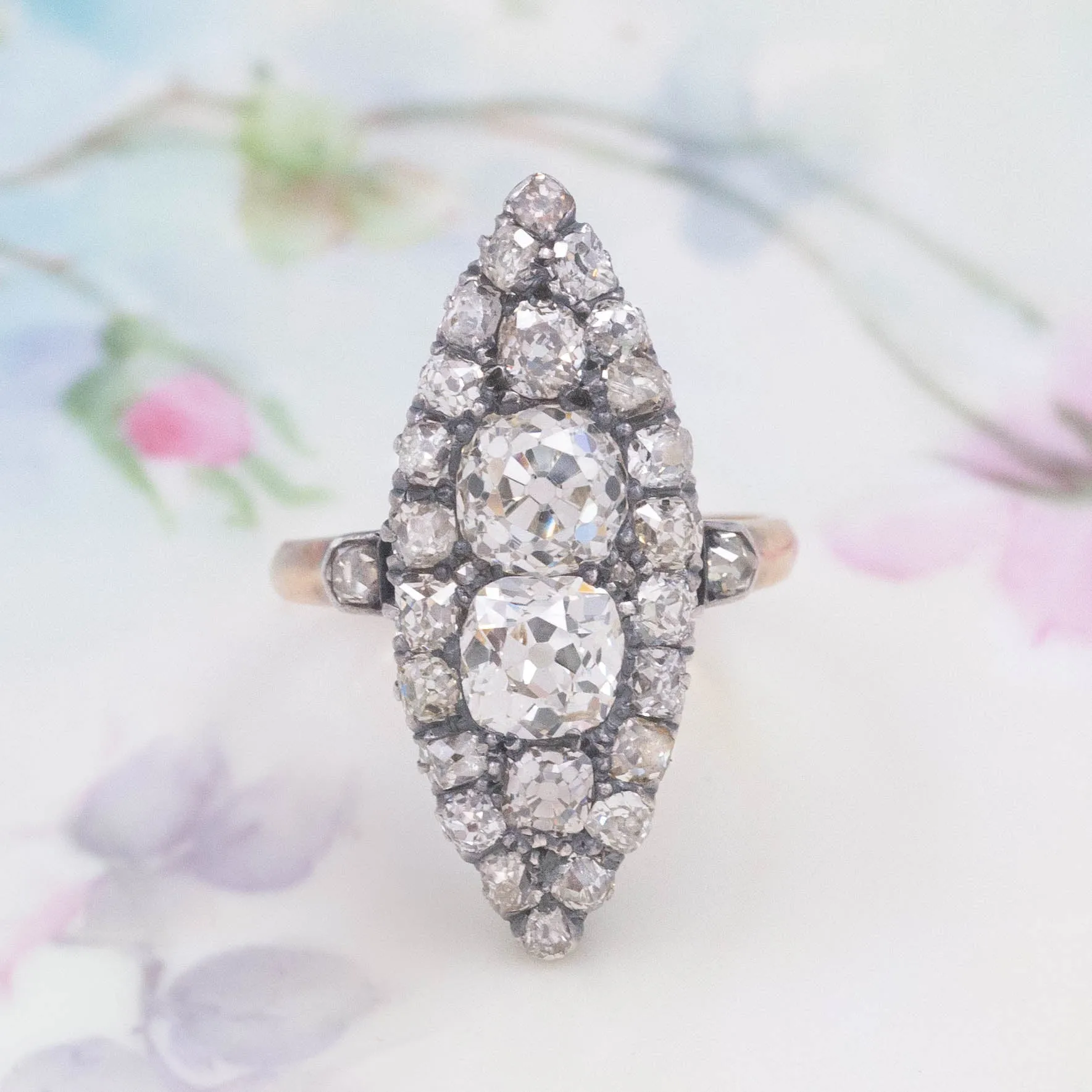 Old Mine Diamond Navette Ring c1900