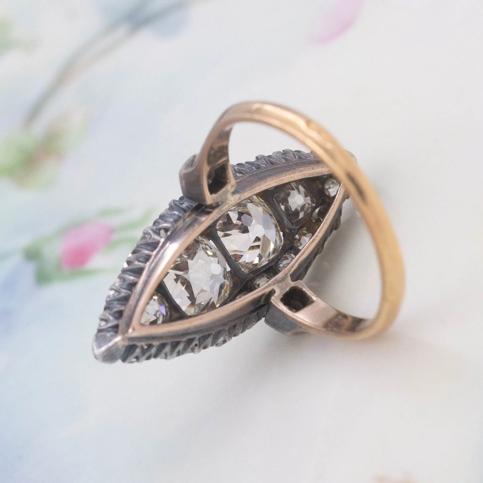 Old Mine Diamond Navette Ring c1900
