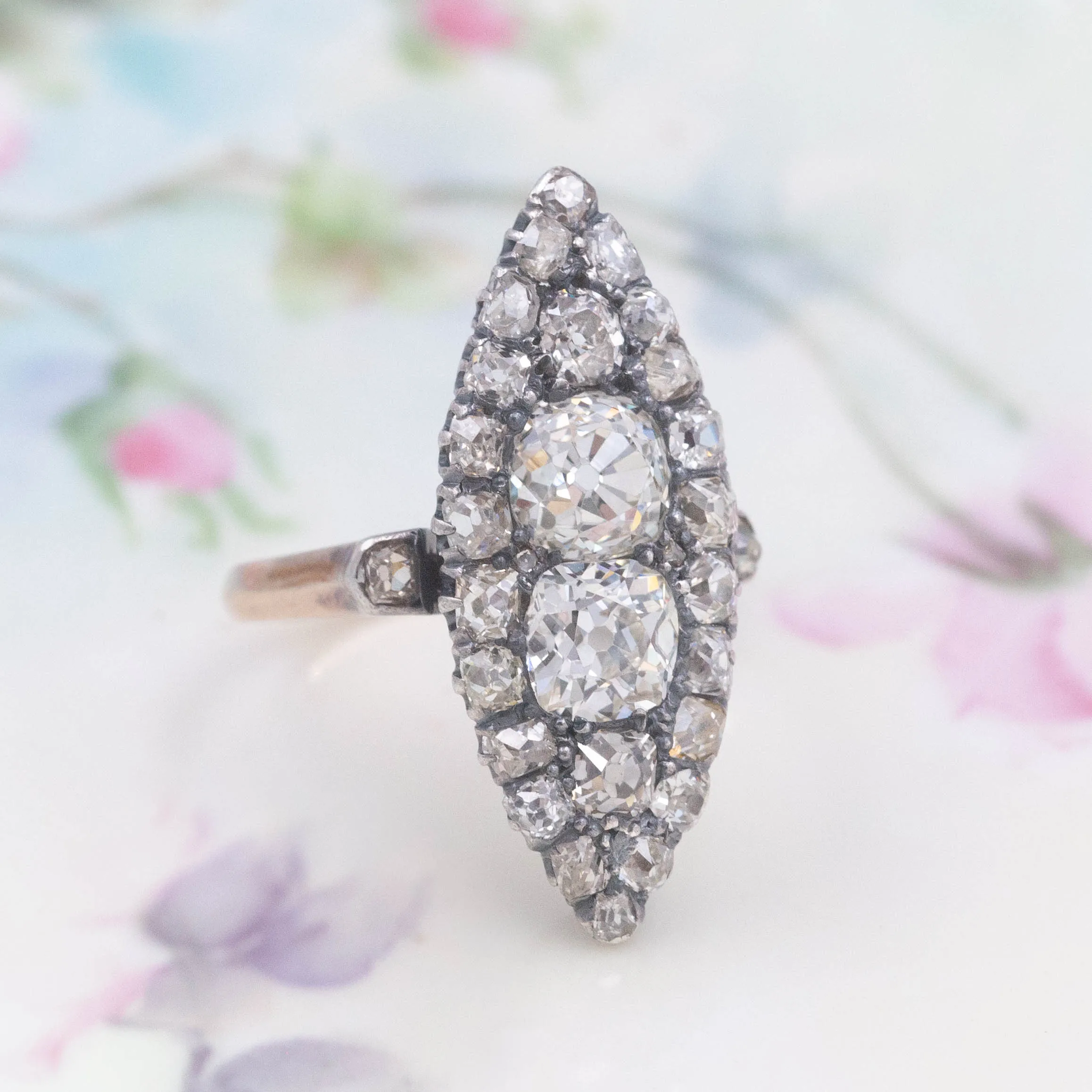 Old Mine Diamond Navette Ring c1900