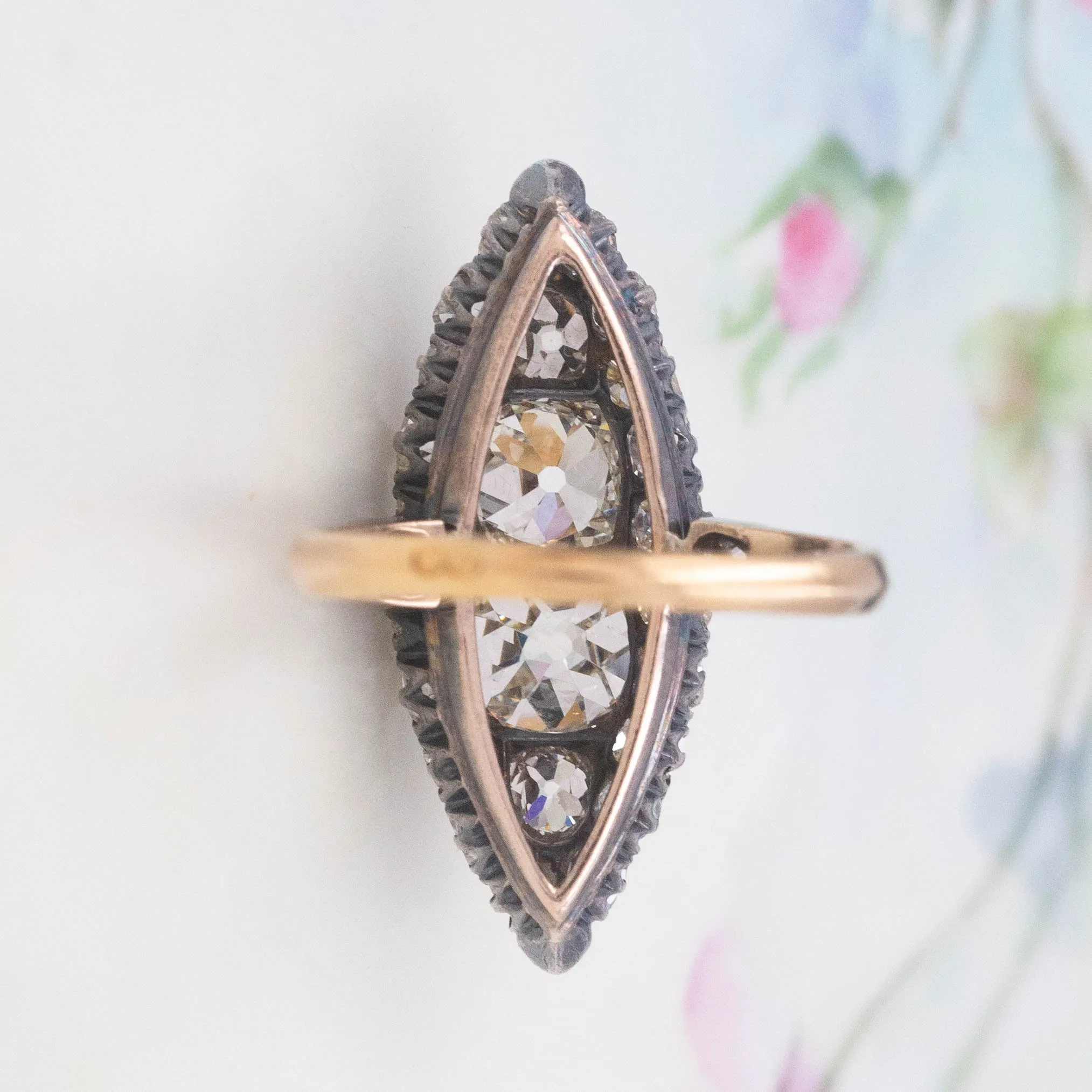 Old Mine Diamond Navette Ring c1900