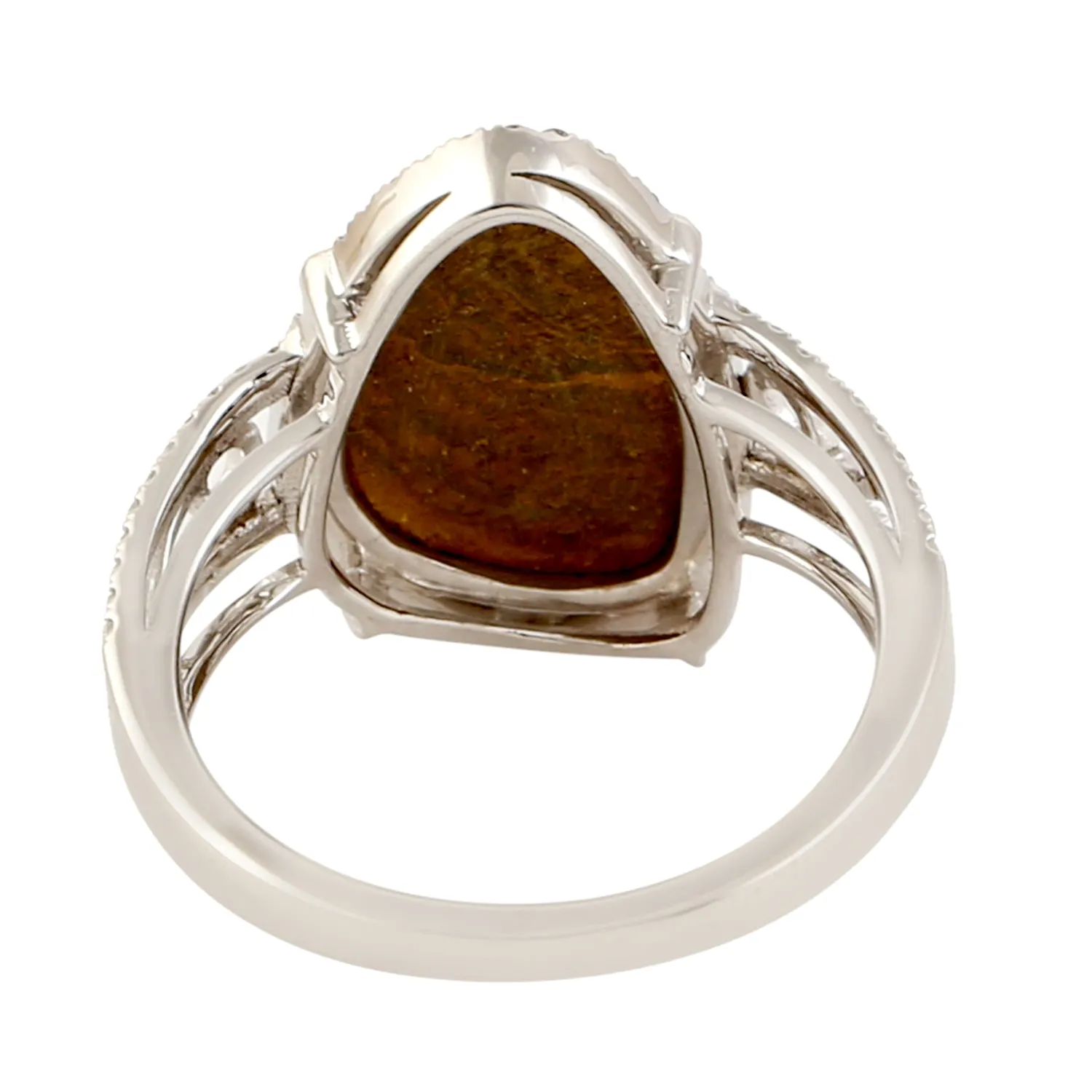 Opal Doublet & Diamond Cocktail Ring Solid 18k White Gold Women Jewelry Gift