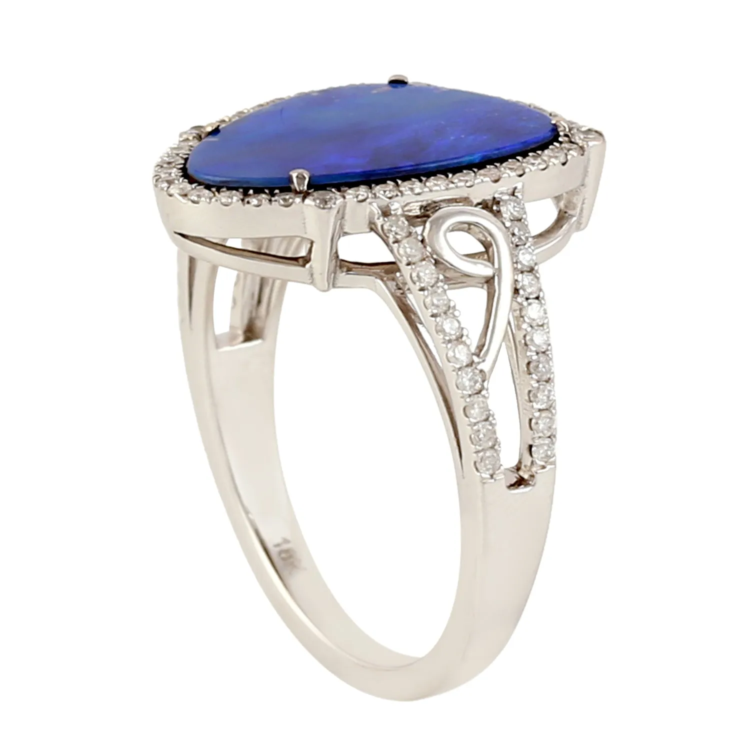 Opal Doublet & Diamond Cocktail Ring Solid 18k White Gold Women Jewelry Gift