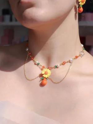 Orange Blossom Design Choker Necklace