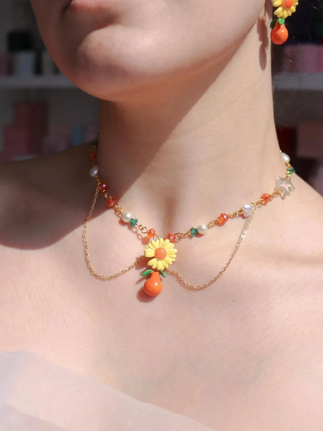 Orange Blossom Design Choker Necklace
