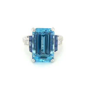 Oscar Heyman Aqua, Diamond and Sapphire Ring