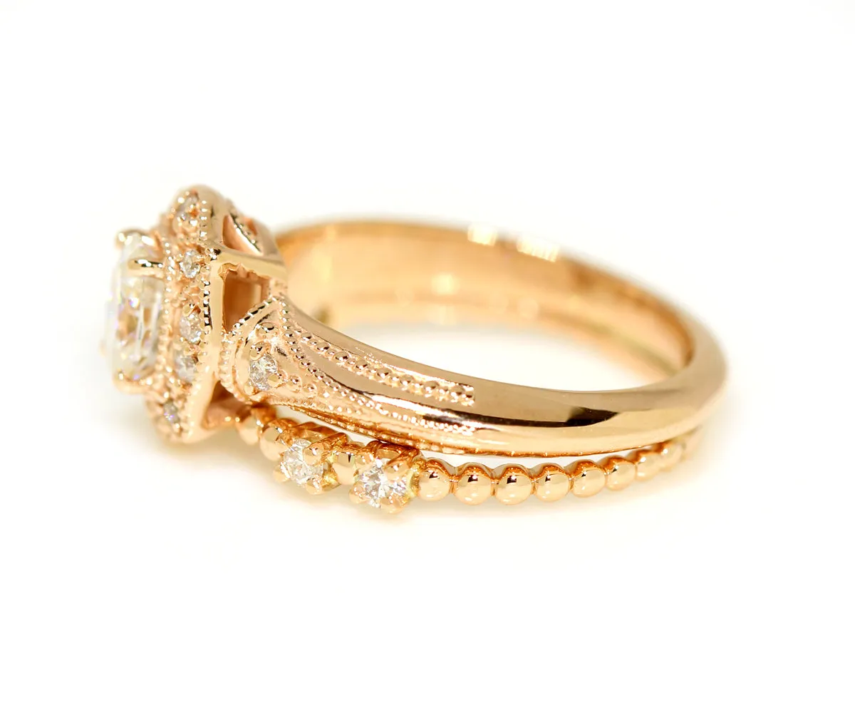 Oval Diamond Floral Halo Rose Gold Wedding Ring
