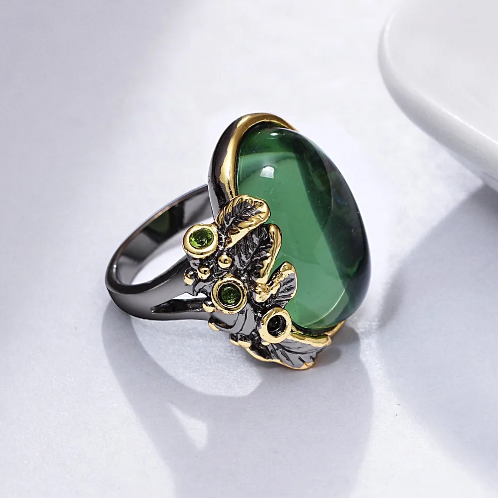Oval Green Zircon Gemstone Ring for Women Wedding  Jewelry