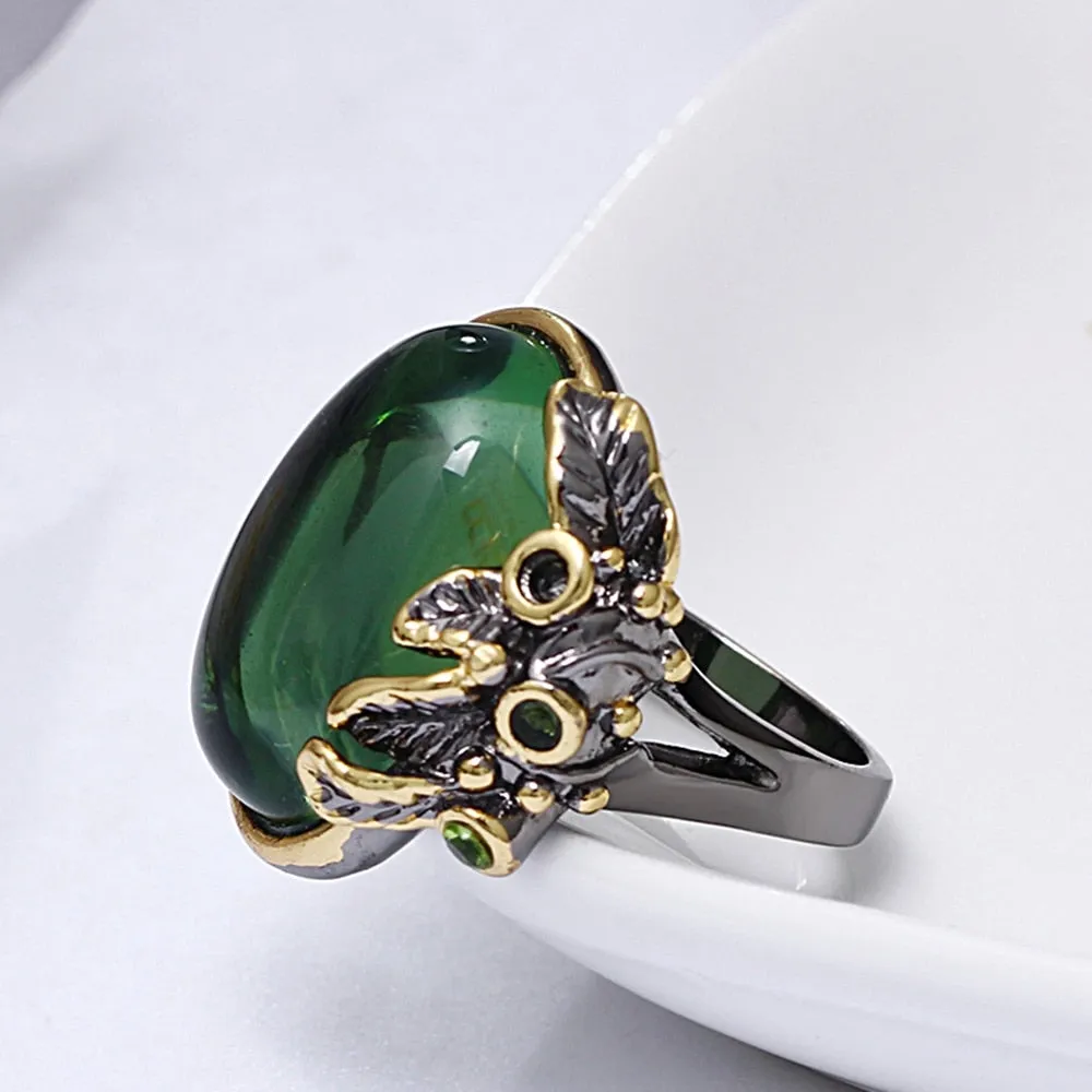 Oval Green Zircon Gemstone Ring for Women Wedding  Jewelry
