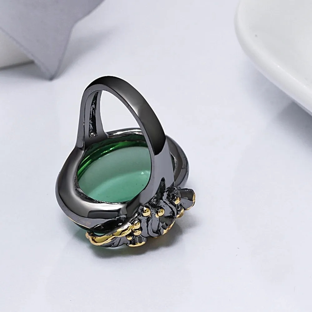 Oval Green Zircon Gemstone Ring for Women Wedding  Jewelry