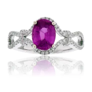 Oval Pink Sapphire with Diamond Accent Ring