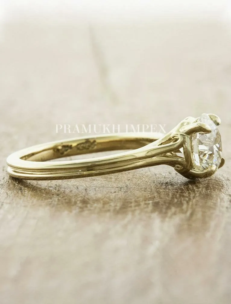Oval shape Moissanite Engagement Ring, 2.02ct Solid 14K Yellow Gold, promise ring, Unique Design Man Made Diamond Wedding Ring, Gift For Her