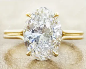 Oval shape Moissanite Engagement Ring, 2.02ct Solid 14K Yellow Gold, promise ring, Unique Design Man Made Diamond Wedding Ring, Gift For Her