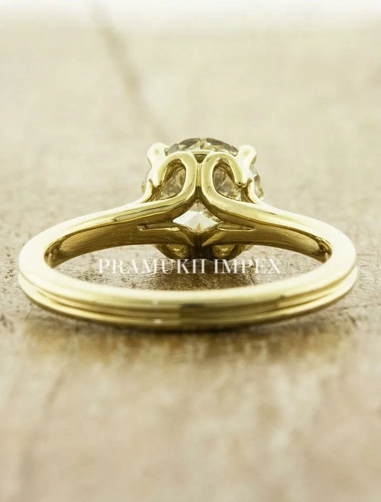 Oval shape Moissanite Engagement Ring, 2.02ct Solid 14K Yellow Gold, promise ring, Unique Design Man Made Diamond Wedding Ring, Gift For Her