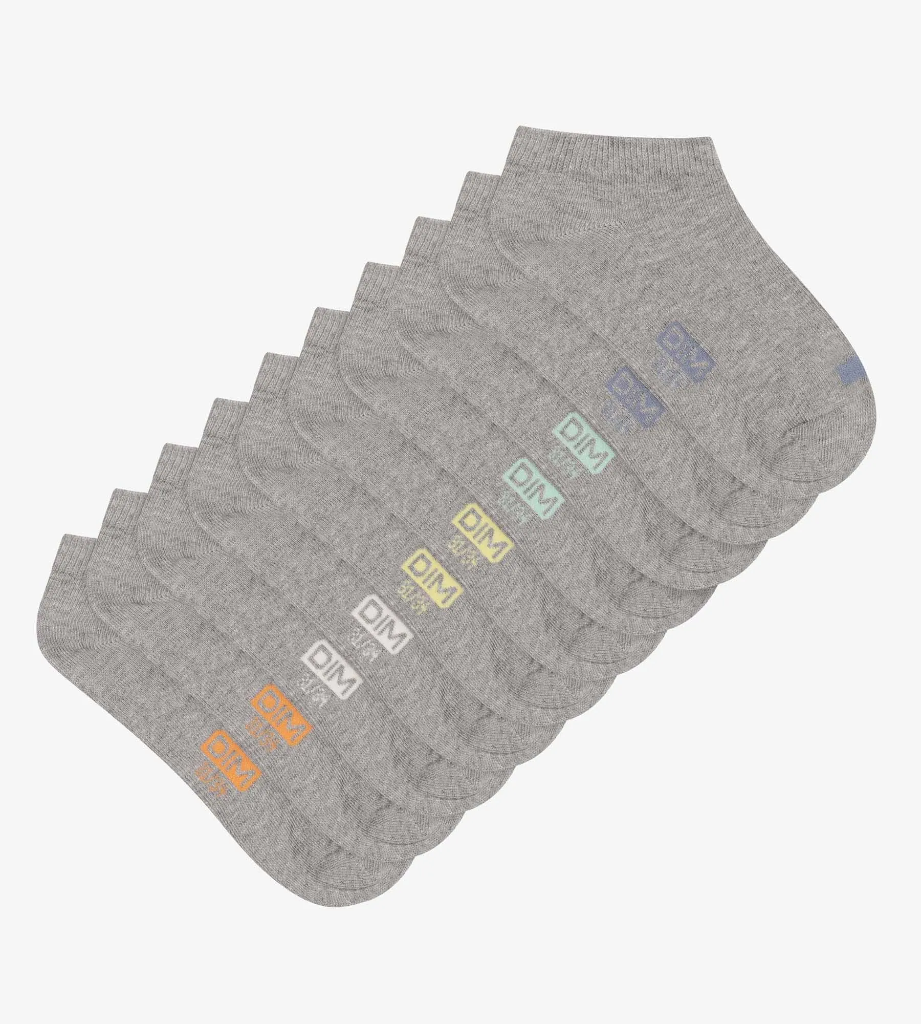 Pack of 5 pairs of unisex grey cotton socks with EcoDim labels