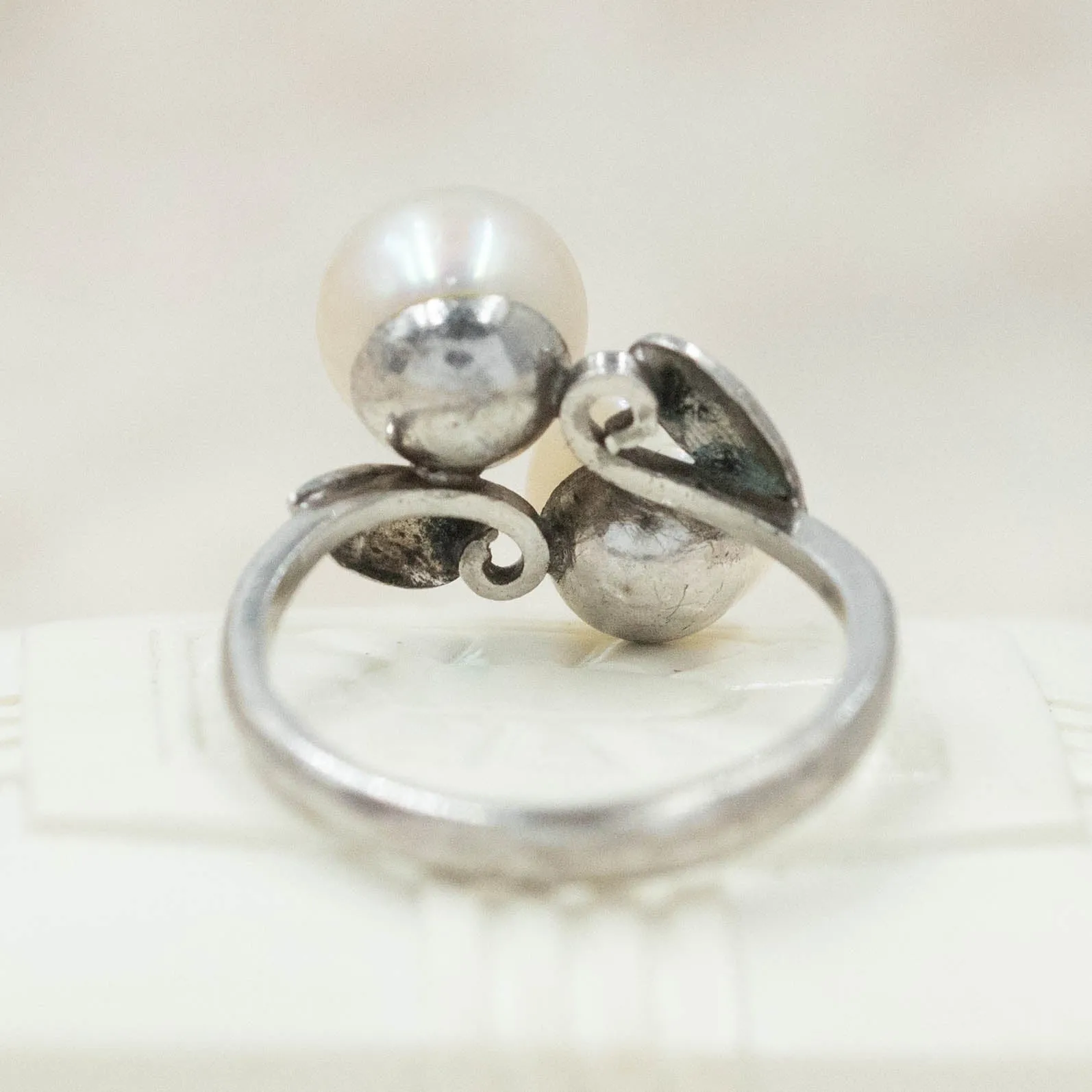Pearl Duet Bypass Ring c1950