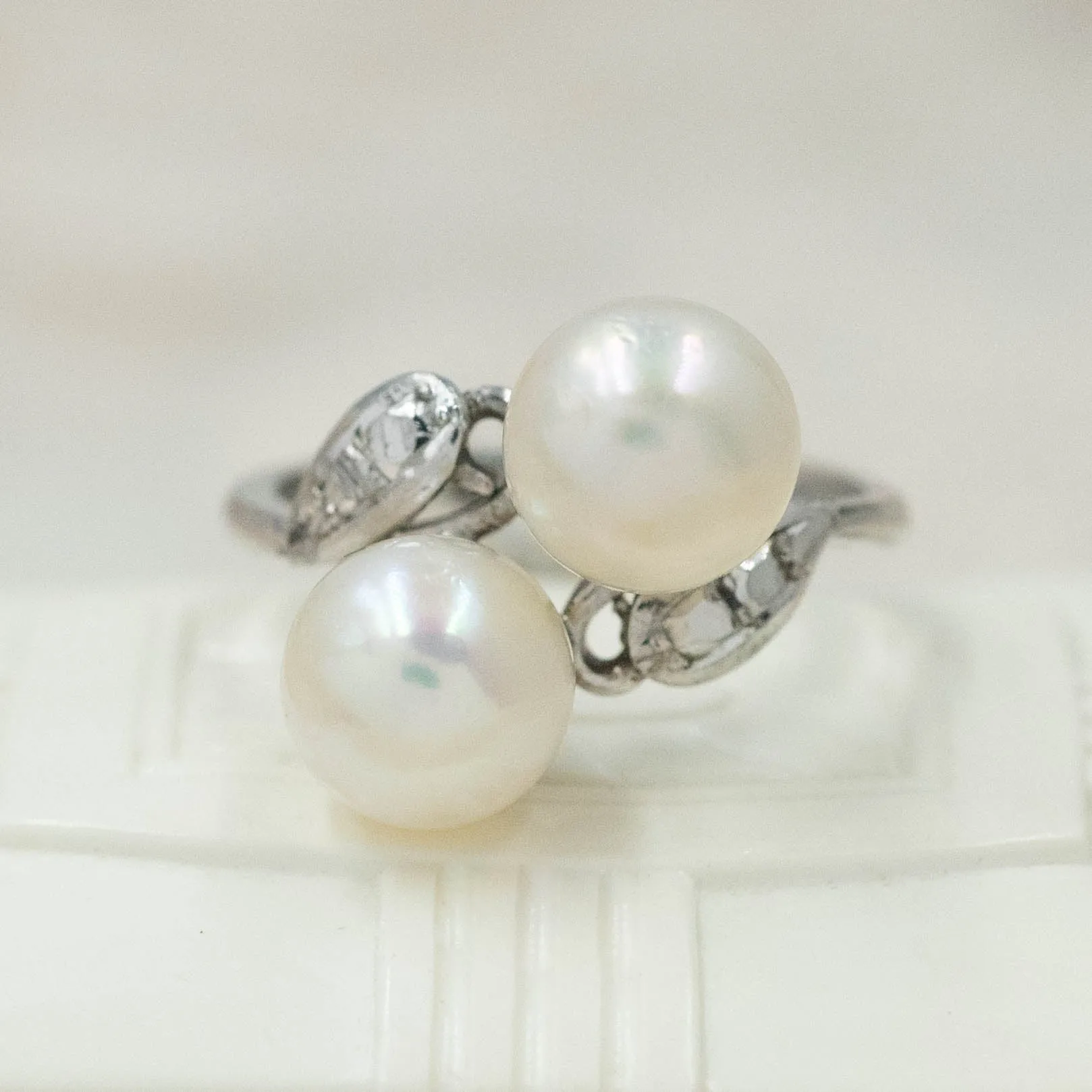 Pearl Duet Bypass Ring c1950